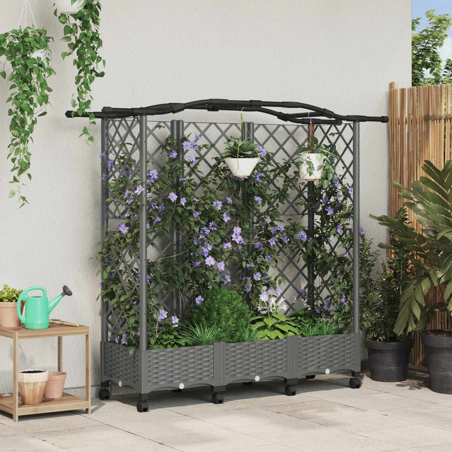 Verhoogd Bed met Trellis en Dak Lichtgrijs 163 x 40 x 129 cm PP