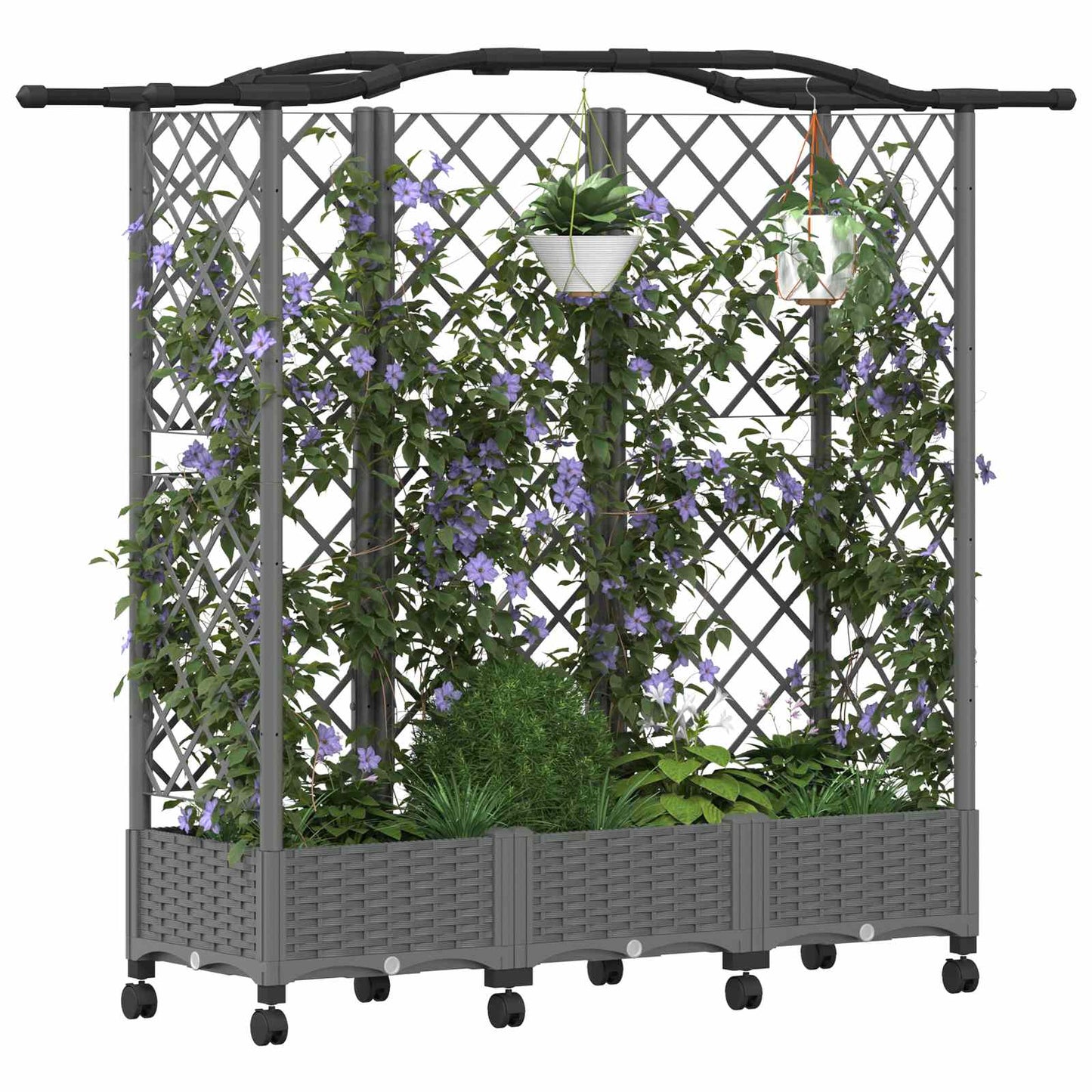 Verhoogd Bed met Trellis en Dak Lichtgrijs 163 x 40 x 129 cm PP