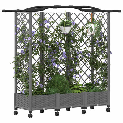 Verhoogd Bed met Trellis en Dak Lichtgrijs 163 x 40 x 129 cm PP