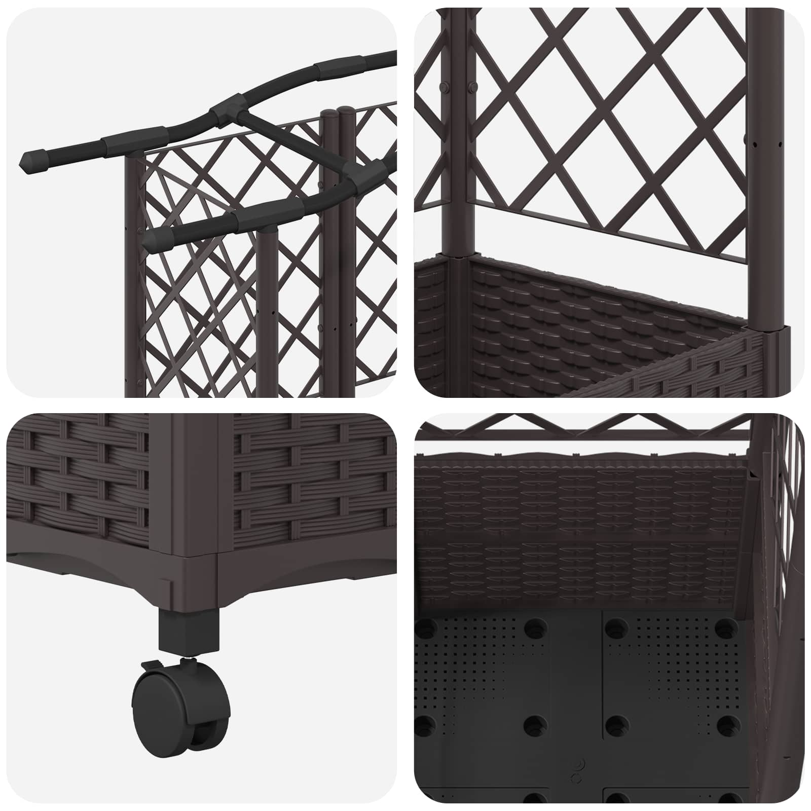 Verhoogd Bed met Trellis en Dak Bruin 163 x 40 x 144 cm PP
