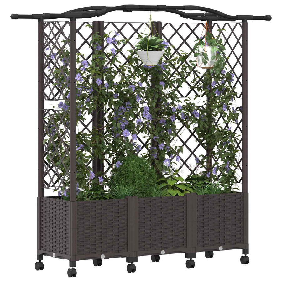 Verhoogd Bed met Trellis en Dak Bruin 163 x 40 x 144 cm PP