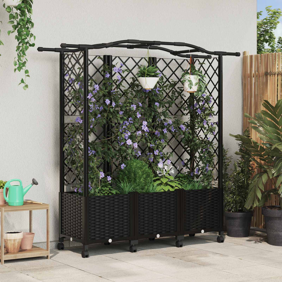 Verhoogd Bed met Trellis en Dak Zwart 163 x 40 x 144 cm PP