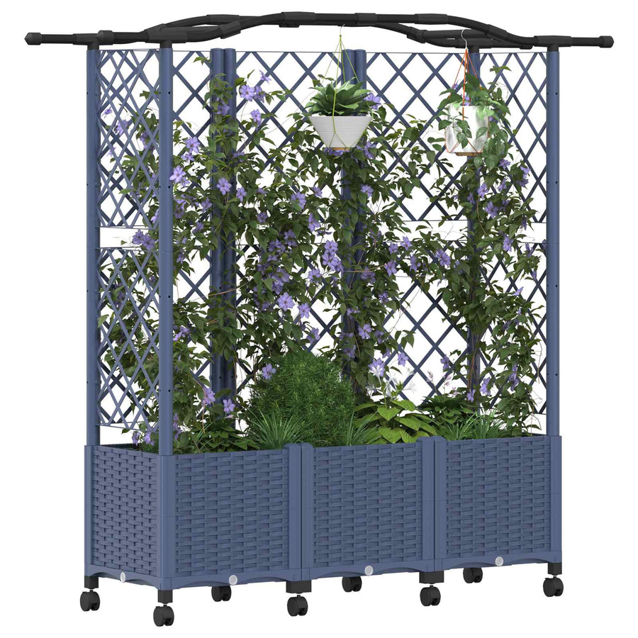 Verhoogd Bed met Trellis en Dak Grijs 163 x 40 x 144 cm PP