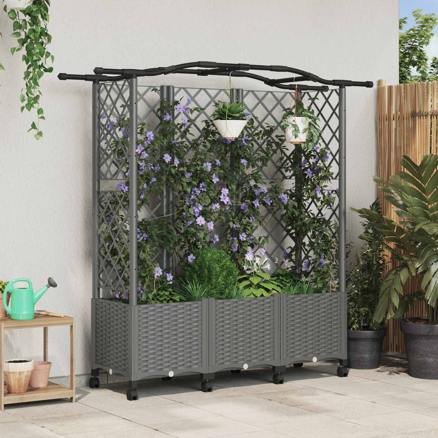 Verhoogd Bed met Trellis en Dak Lichtgrijs 163 x 40 x 144 cm PP