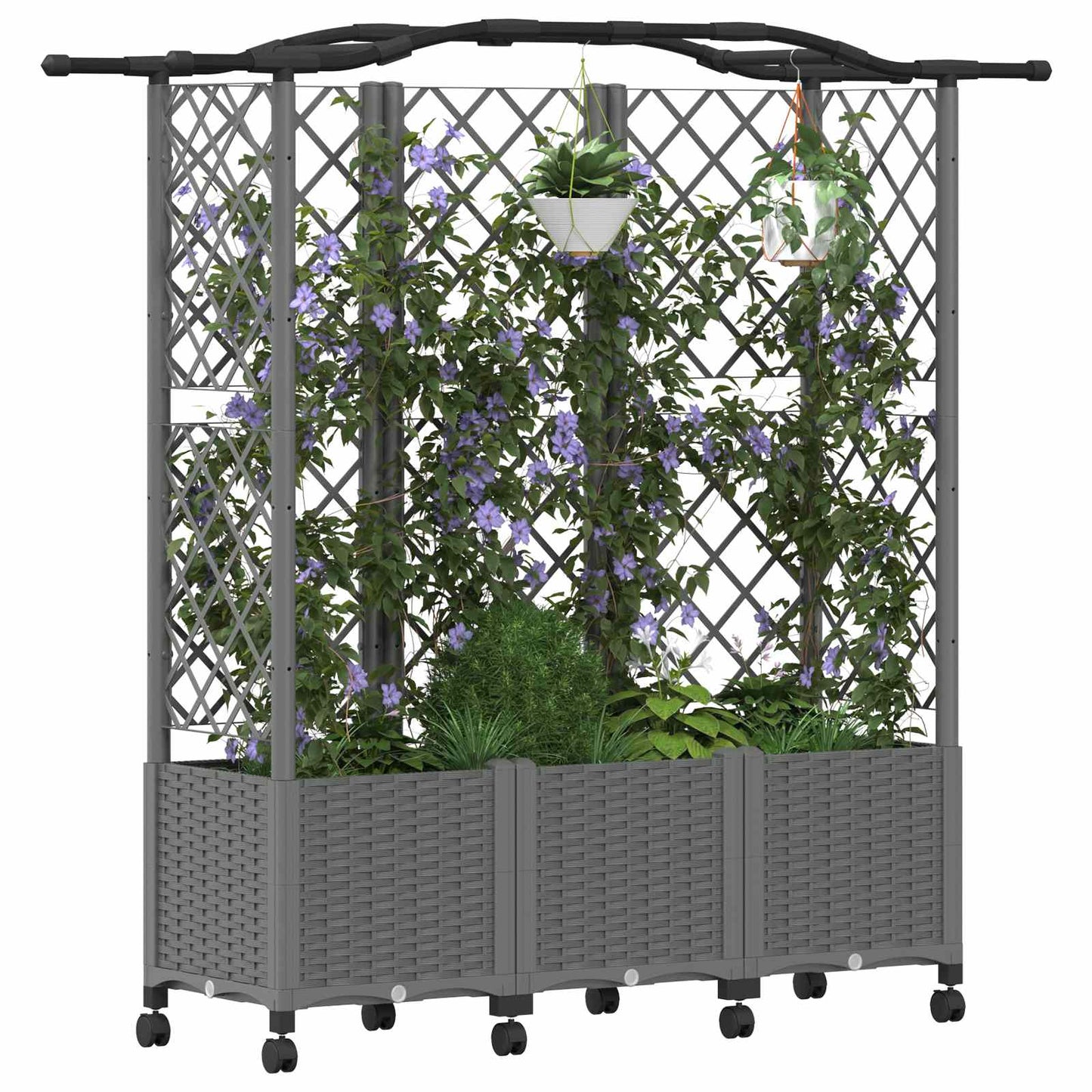 Verhoogd Bed met Trellis en Dak Lichtgrijs 163 x 40 x 144 cm PP