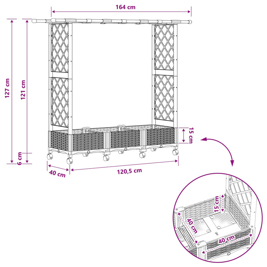 Verhoogd Bed met Trellis en Dak Bruin 164 x 40 x 127 cm PP