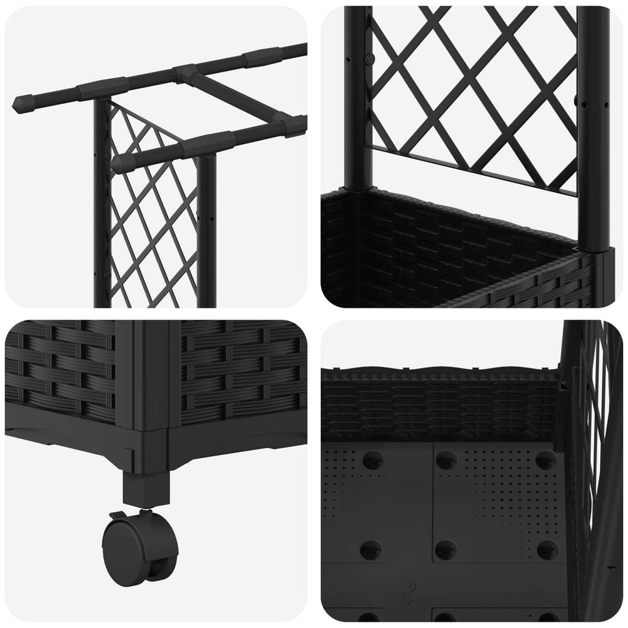 Verhoogd Bed met Trellis en Dak Zwart 164 x 40 x 127 cm PP