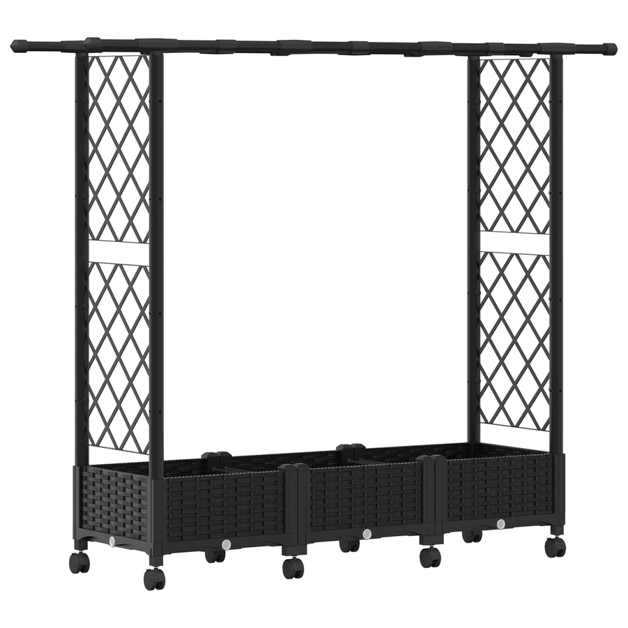 Verhoogd Bed met Trellis en Dak Zwart 164 x 40 x 127 cm PP