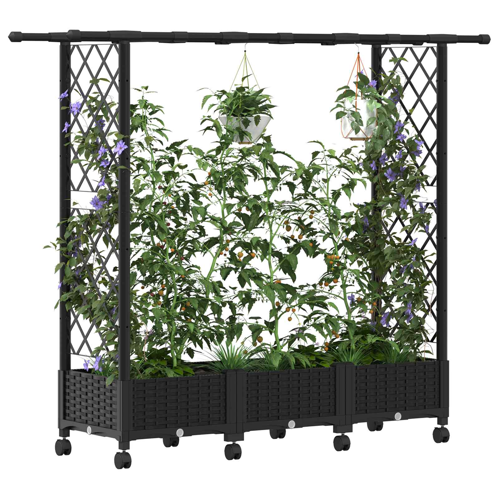 Verhoogd Bed met Trellis en Dak Zwart 164 x 40 x 127 cm PP