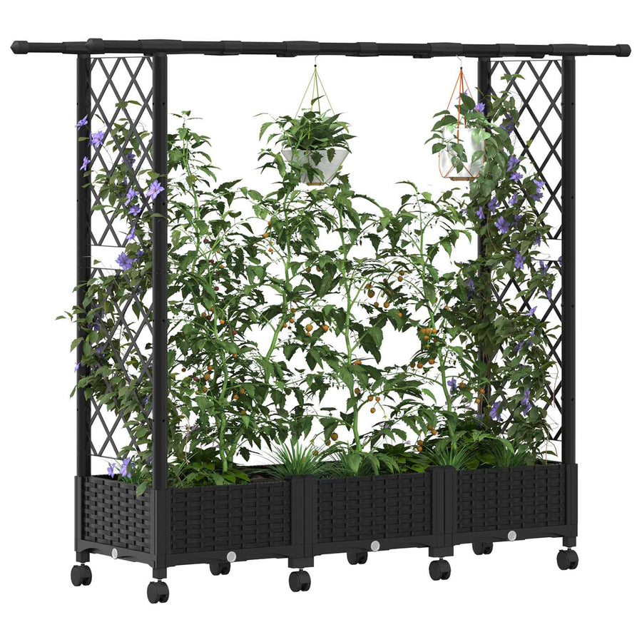 Verhoogd Bed met Trellis en Dak Zwart 164 x 40 x 127 cm PP