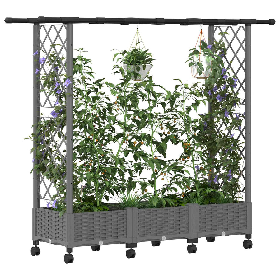 Verhoogd Bed met Trellis en Dak Lichtgrijs 164 x 40 x 127 cm PP