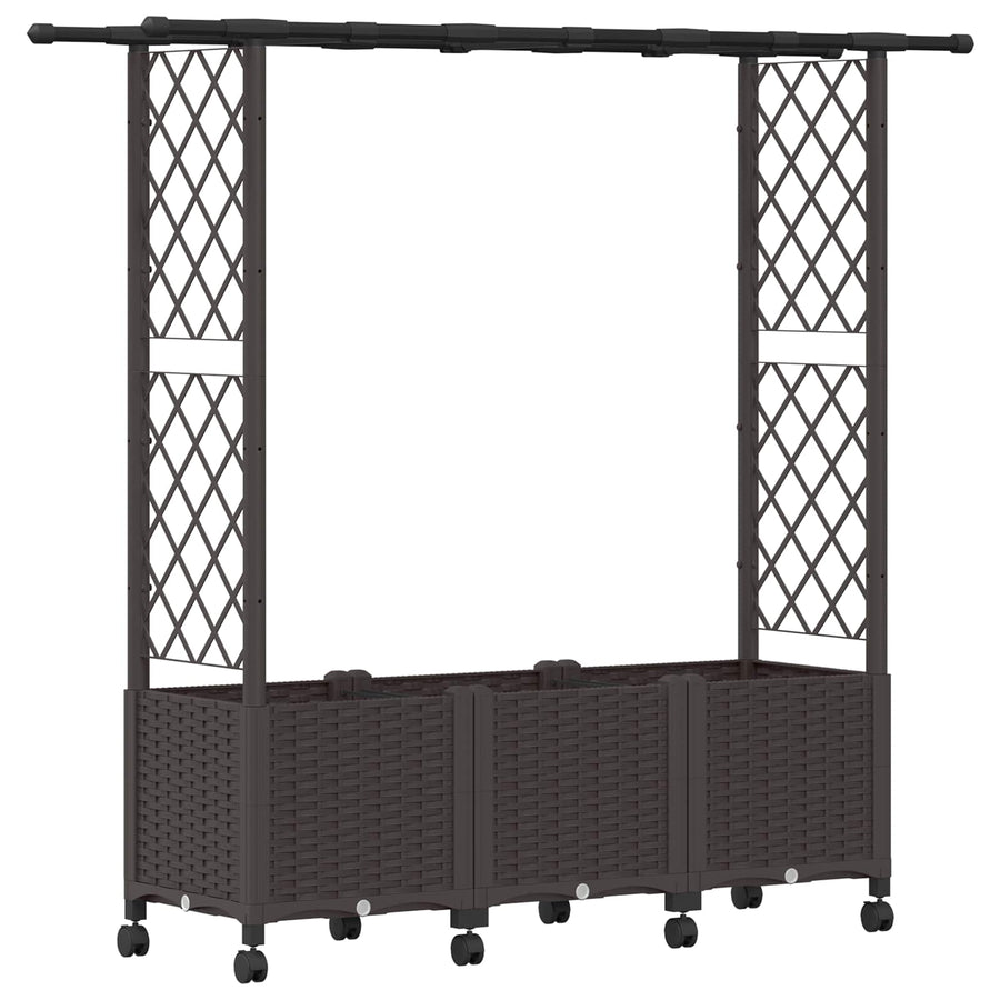 Verhoogd Bed met Trellis en Dak Bruin 162,5 x 40 x 142 cm PP