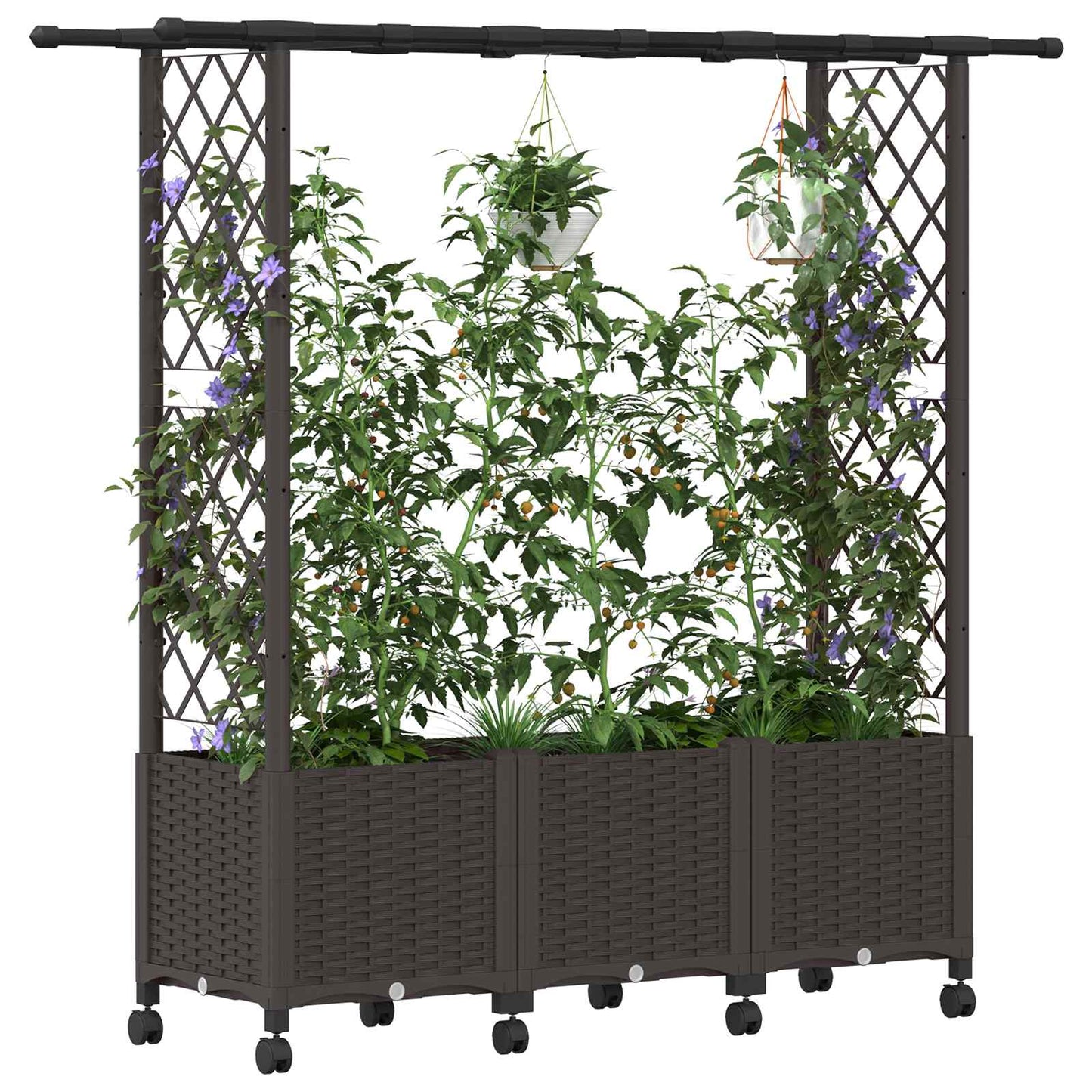 Verhoogd Bed met Trellis en Dak Bruin 162,5 x 40 x 142 cm PP