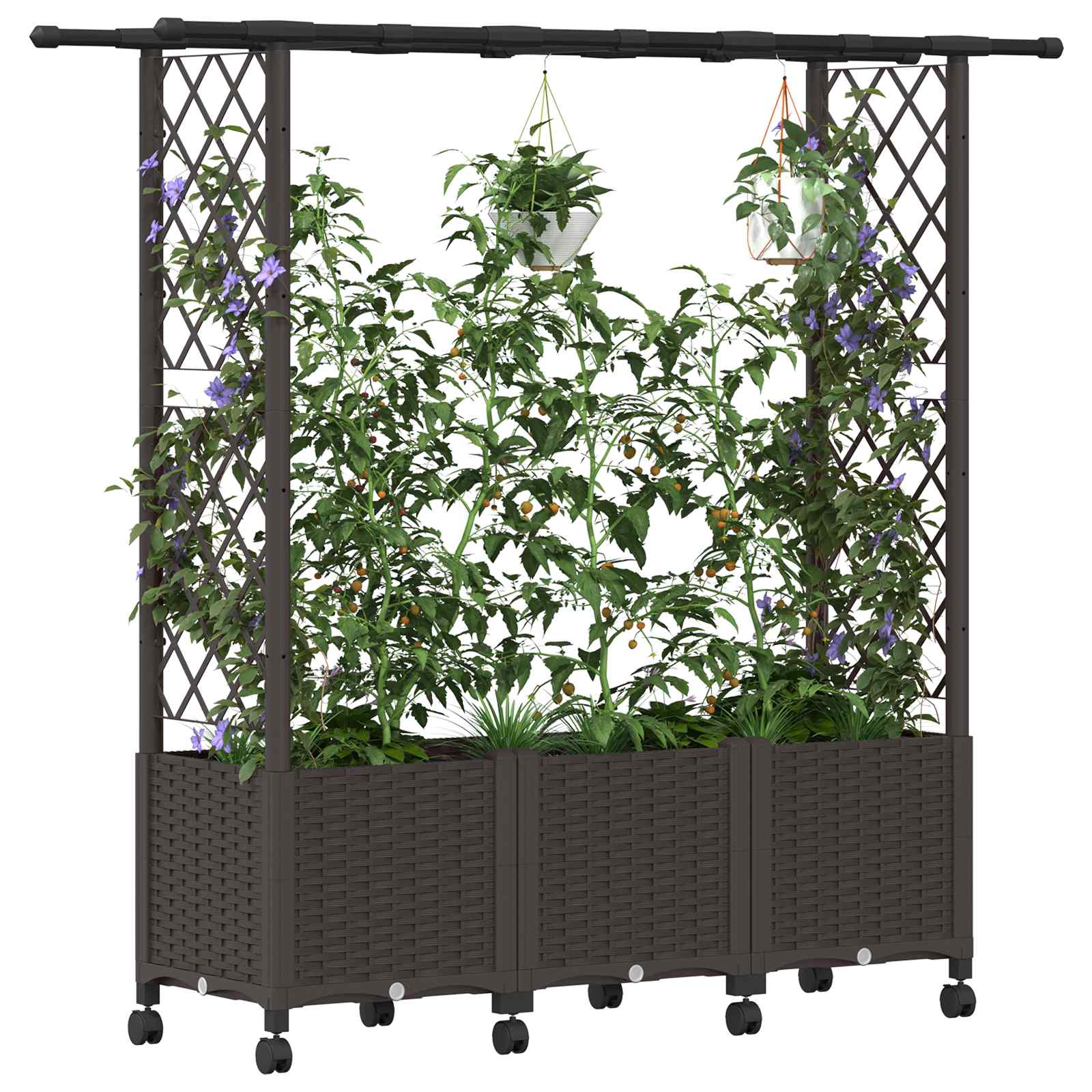 Verhoogd Bed met Trellis en Dak Bruin 162,5 x 40 x 142 cm PP