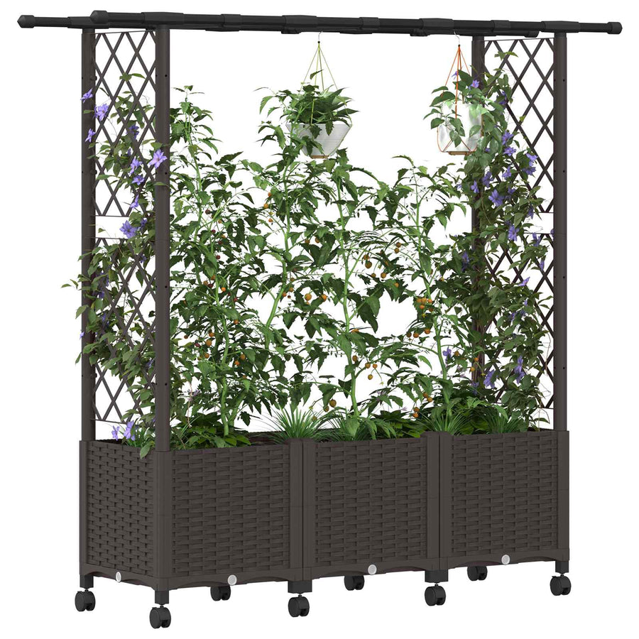 Verhoogd Bed met Trellis en Dak Bruin 162,5 x 40 x 142 cm PP