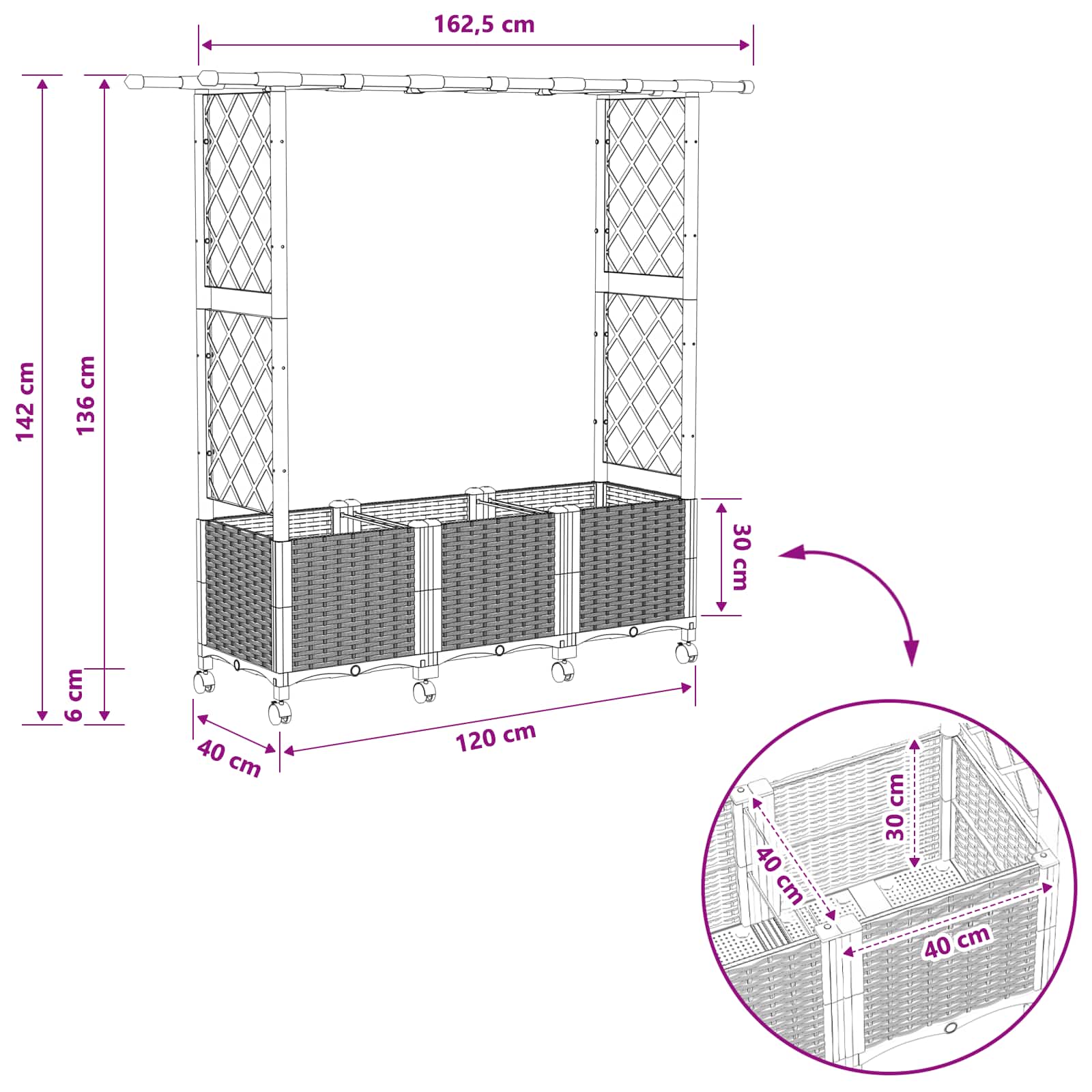 Verhoogd Bed met Trellis en Dak Bruin 162,5 x 40 x 142 cm PP