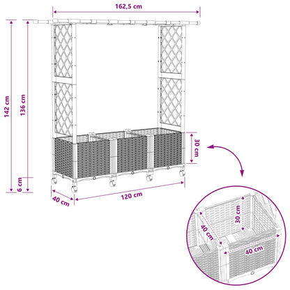 Verhoogd Bed met Trellis en Dak Bruin 162,5 x 40 x 142 cm PP