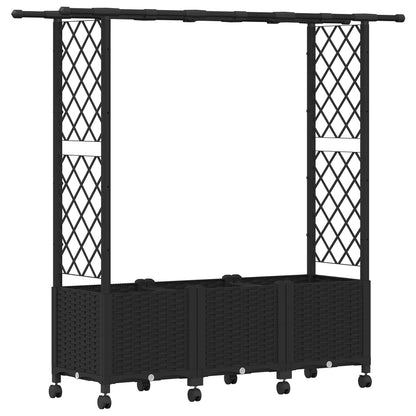 Verhoogd Bed met Trellis en Dak Zwart 162,5 x 40 x 142 cm PP
