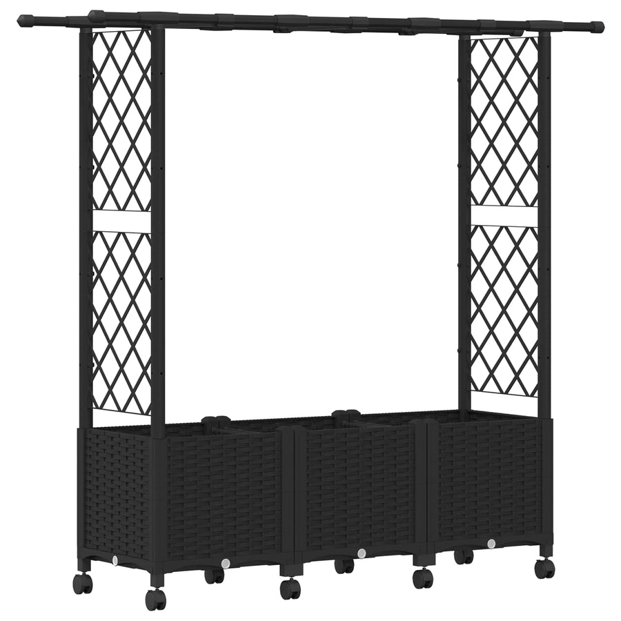 Verhoogd Bed met Trellis en Dak Zwart 162,5 x 40 x 142 cm PP
