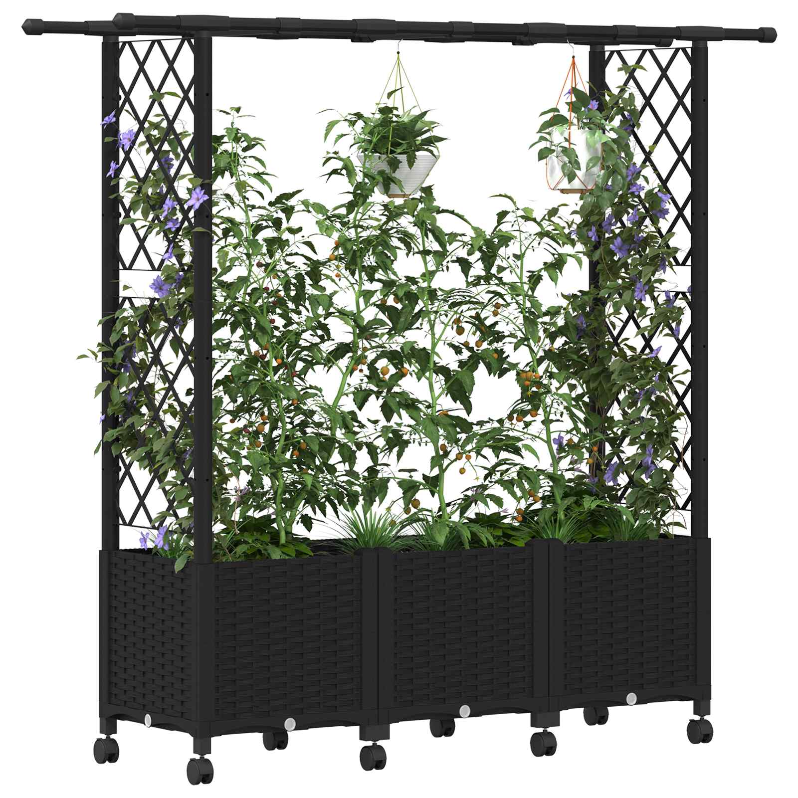 Verhoogd Bed met Trellis en Dak Zwart 162,5 x 40 x 142 cm PP
