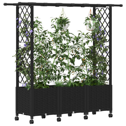 Verhoogd Bed met Trellis en Dak Zwart 162,5 x 40 x 142 cm PP