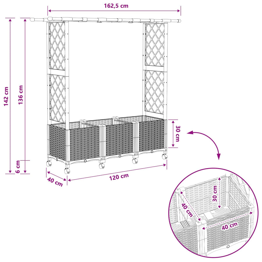 Verhoogd Bed met Trellis en Dak Zwart 162,5 x 40 x 142 cm PP