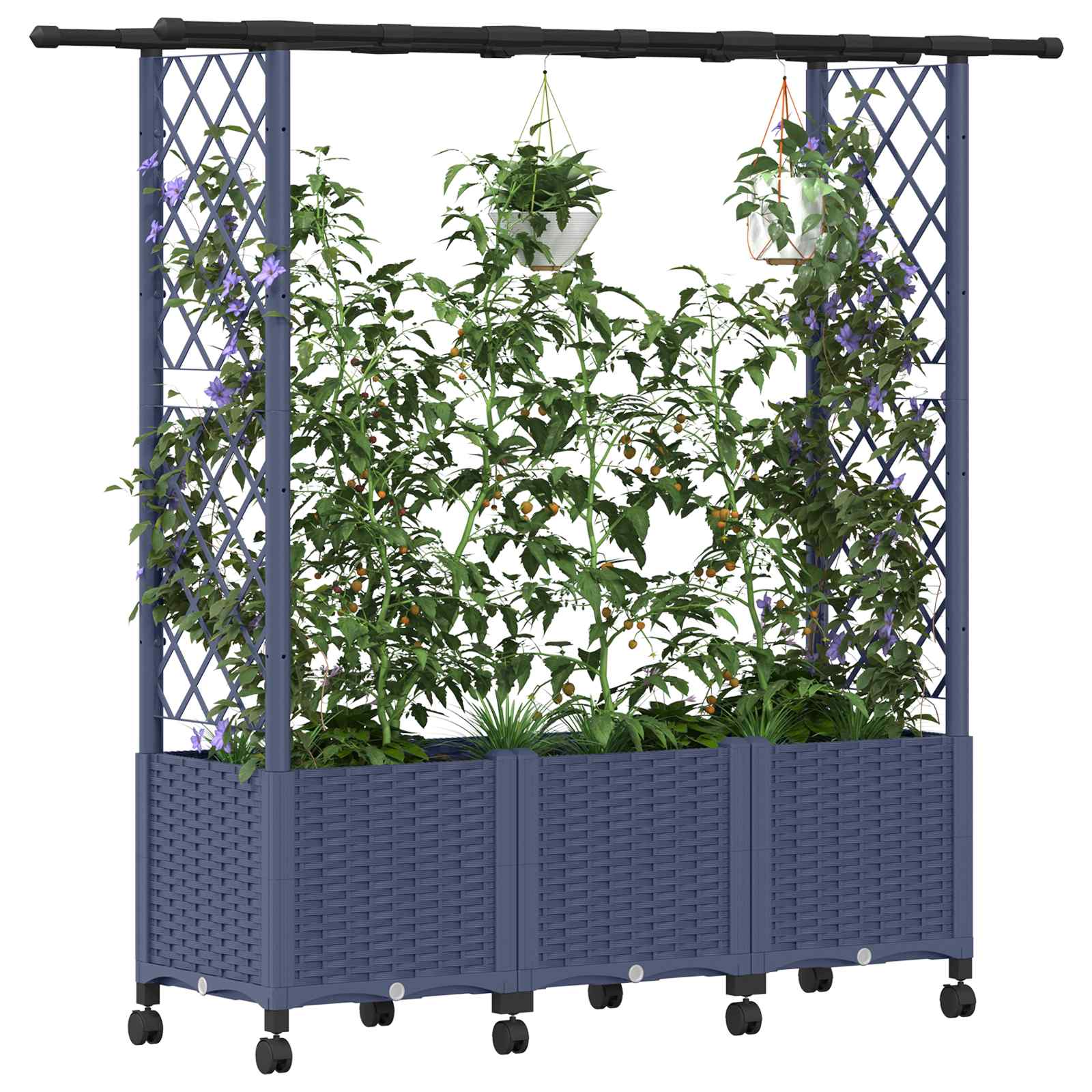 Verhoogd Bed met Trellis en Dak Grijs 162,5 x 40 x 142 cm PP