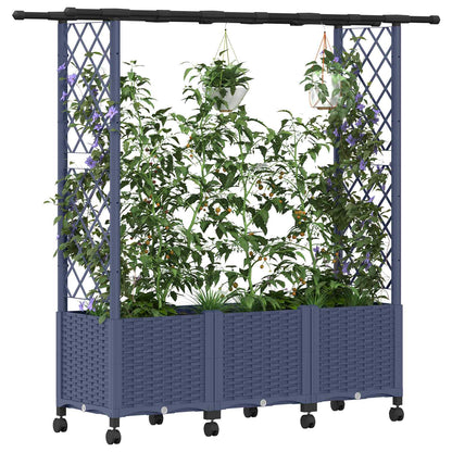 Verhoogd Bed met Trellis en Dak Grijs 162,5 x 40 x 142 cm PP
