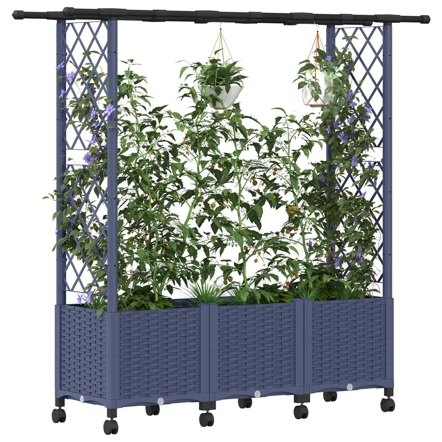 Verhoogd Bed met Trellis en Dak Grijs 162,5 x 40 x 142 cm PP