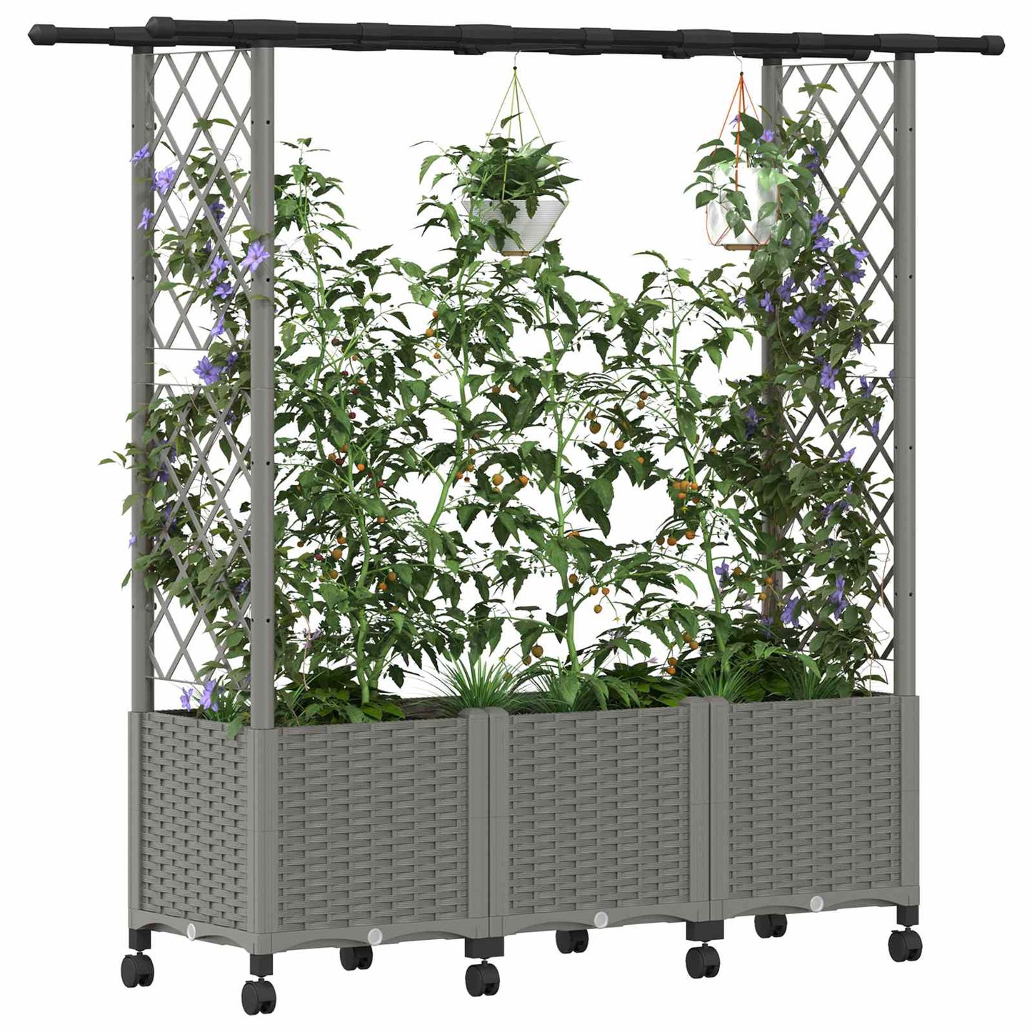 Verhoogd Bed met Trellis en Dak Lichtgrijs 162,5 x 40 x 142 cm