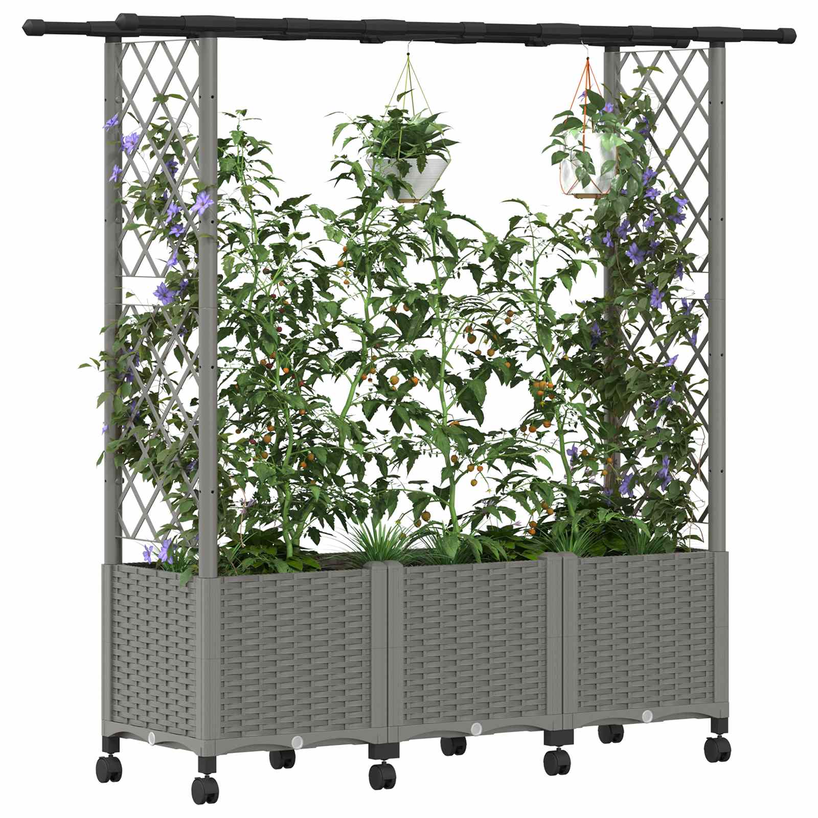 Verhoogd Bed met Trellis en Dak Lichtgrijs 162,5 x 40 x 142 cm