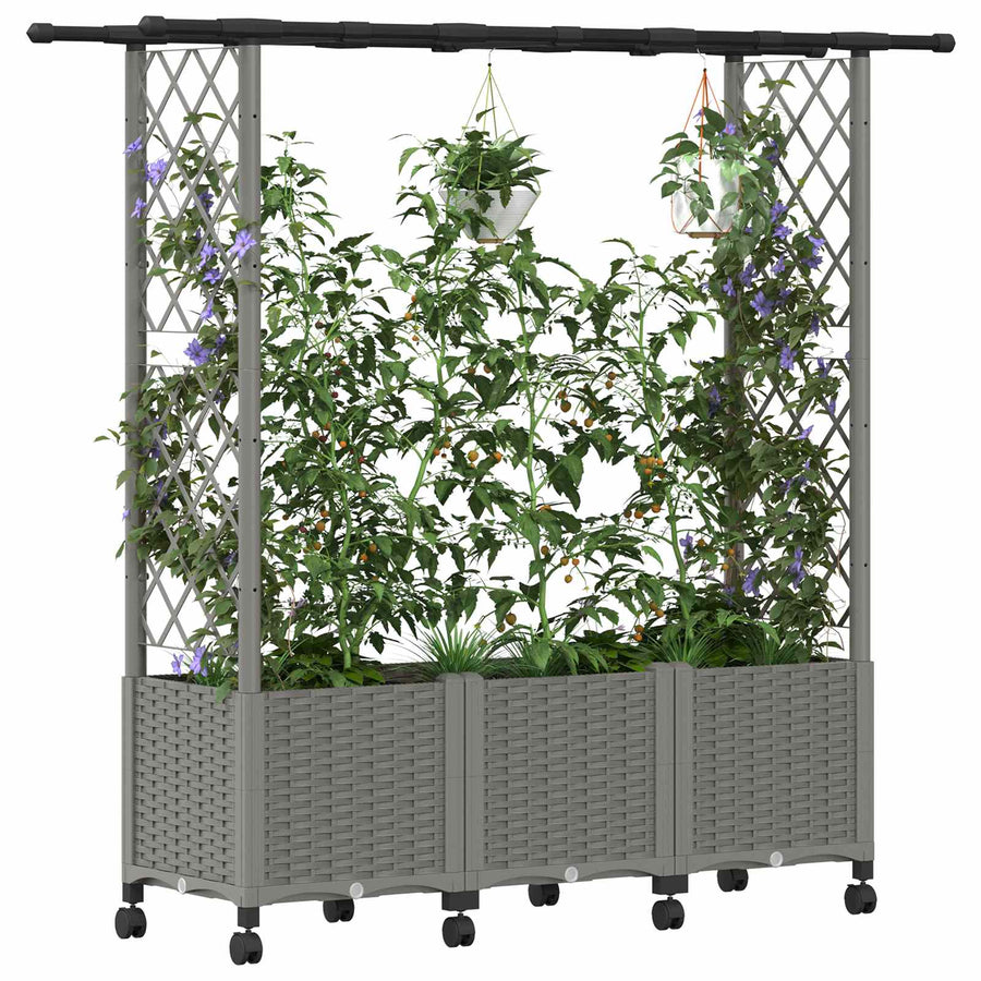 Verhoogd Bed met Trellis en Dak Lichtgrijs 162,5 x 40 x 142 cm