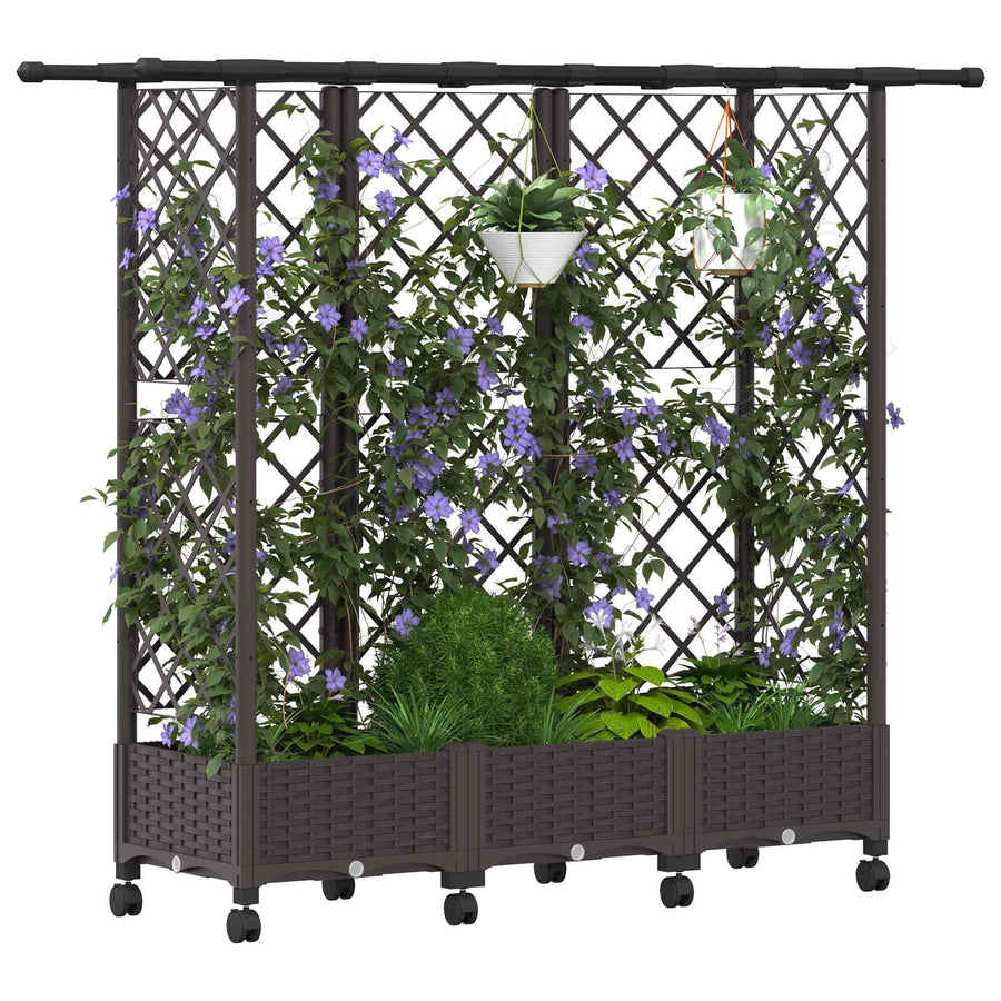 Verhoogd Bed met Trellis en Dak Bruin 164 x 40 x 127 cm PP