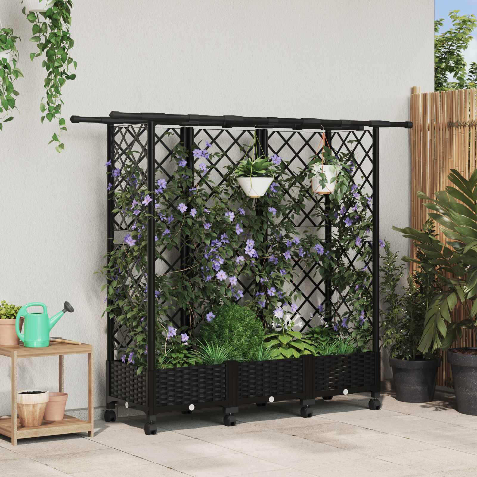 Verhoogd Bed met Trellis en Dak Zwart 164 x 40 x 127 cm PP