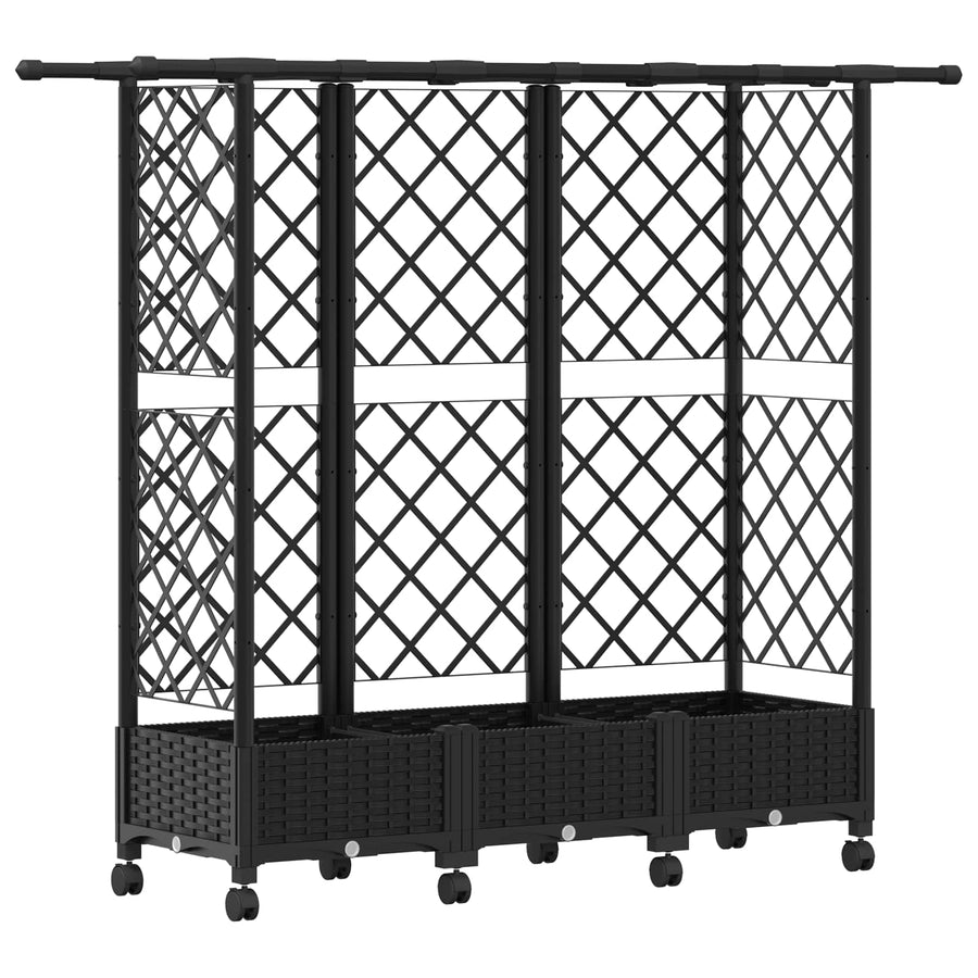 Verhoogd Bed met Trellis en Dak Zwart 164 x 40 x 127 cm PP