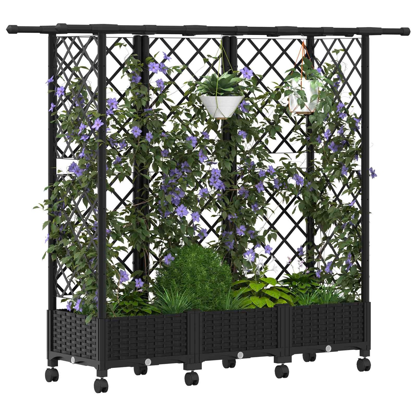 Verhoogd Bed met Trellis en Dak Zwart 164 x 40 x 127 cm PP