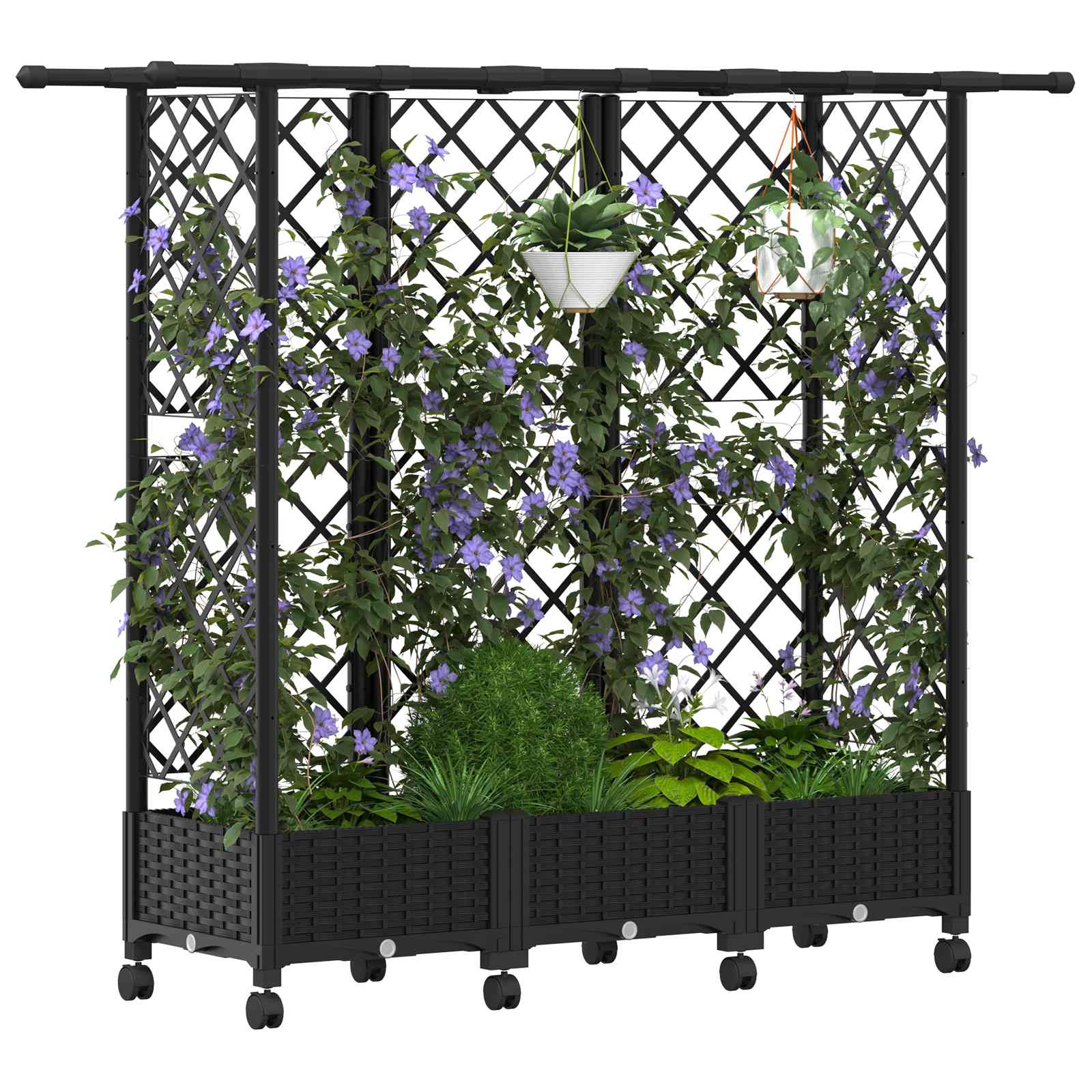 Verhoogd Bed met Trellis en Dak Zwart 164 x 40 x 127 cm PP
