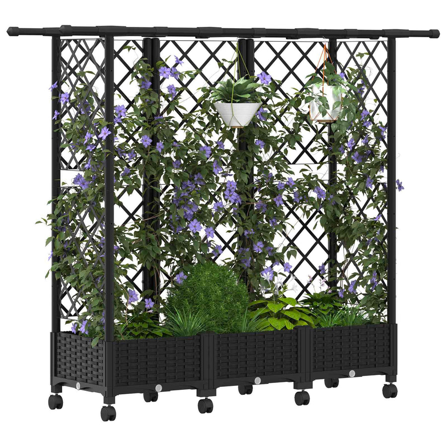 Verhoogd Bed met Trellis en Dak Zwart 164 x 40 x 127 cm PP