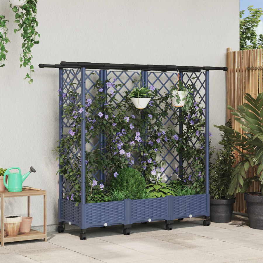 Verhoogd Bed met Trellis en Dak Grijs 164 x 40 x 127 cm PP
