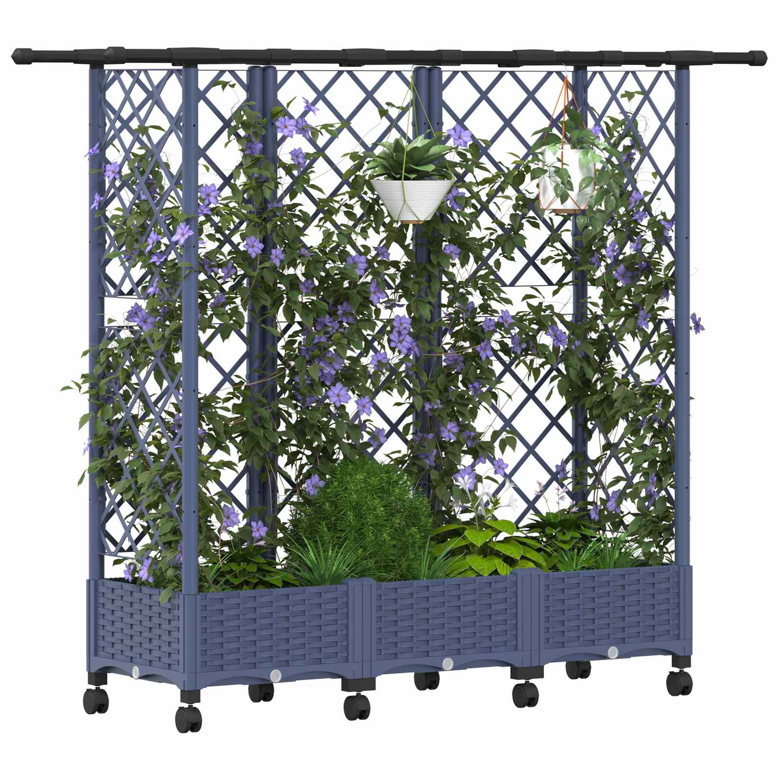 Verhoogd Bed met Trellis en Dak Grijs 164 x 40 x 127 cm PP