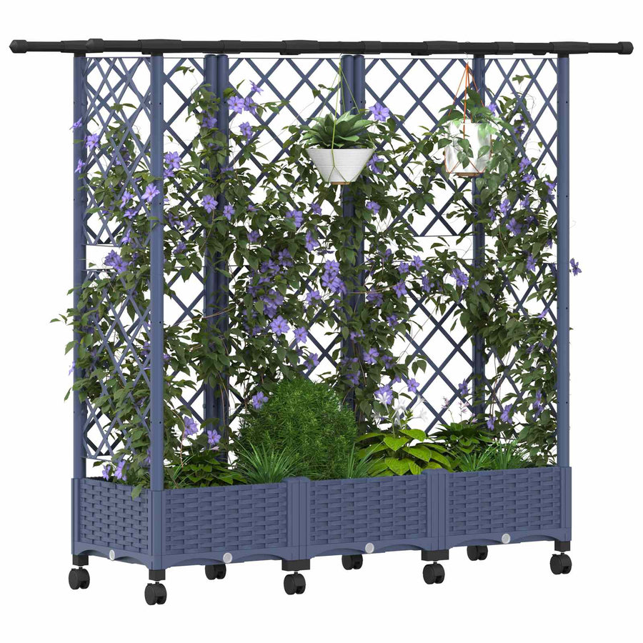 Verhoogd Bed met Trellis en Dak Grijs 164 x 40 x 127 cm PP