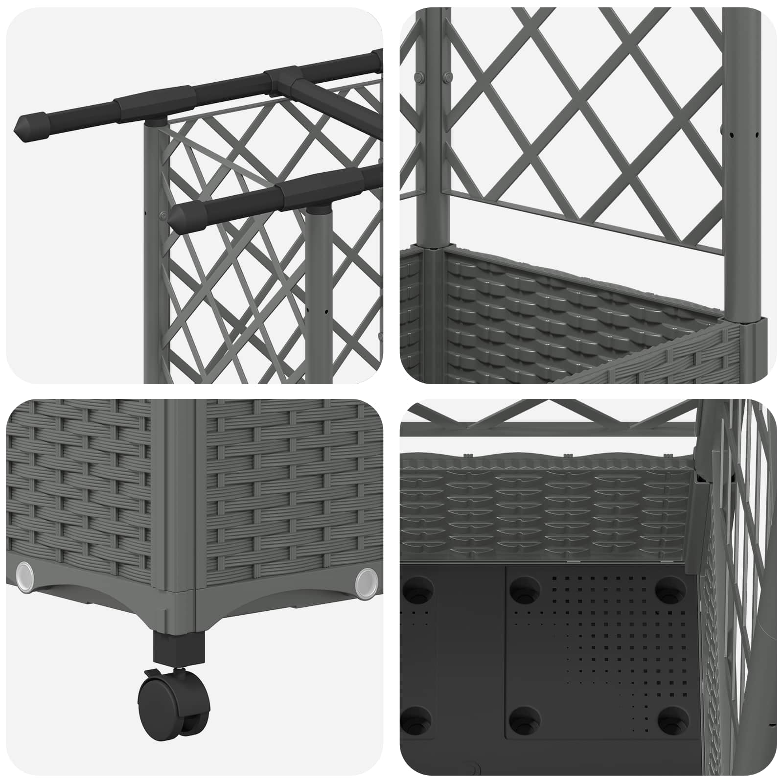 Verhoogd Bed met Trellis en Dak Lichtgrijs 164 x 40 x 127 cm PP