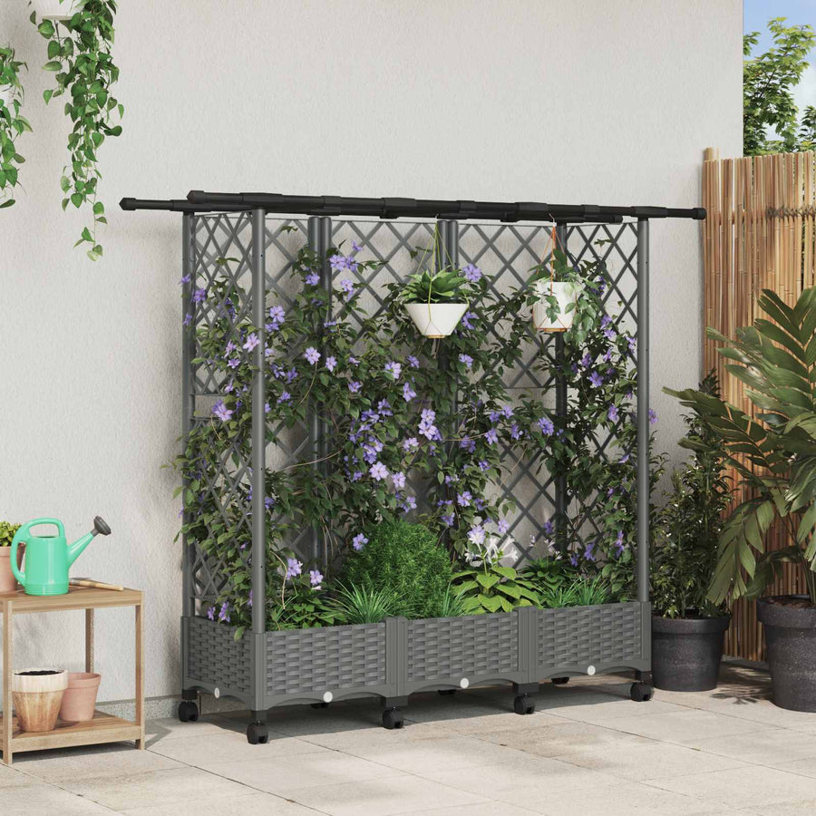 Verhoogd Bed met Trellis en Dak Lichtgrijs 164 x 40 x 127 cm PP