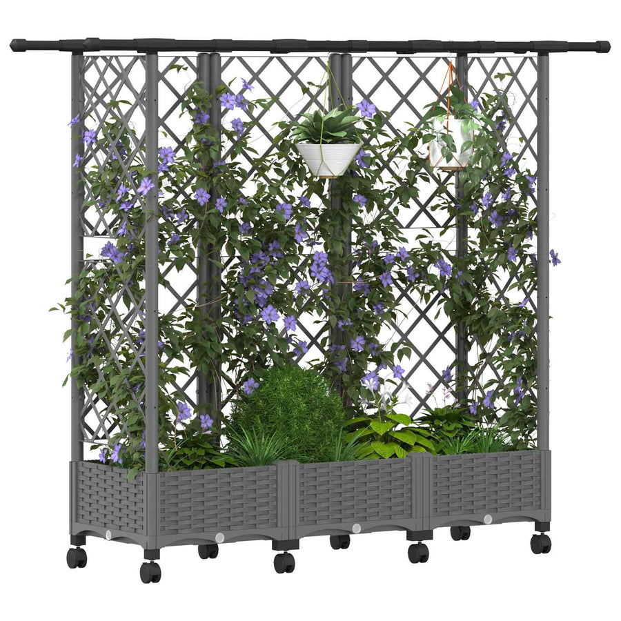 Verhoogd Bed met Trellis en Dak Lichtgrijs 164 x 40 x 127 cm PP