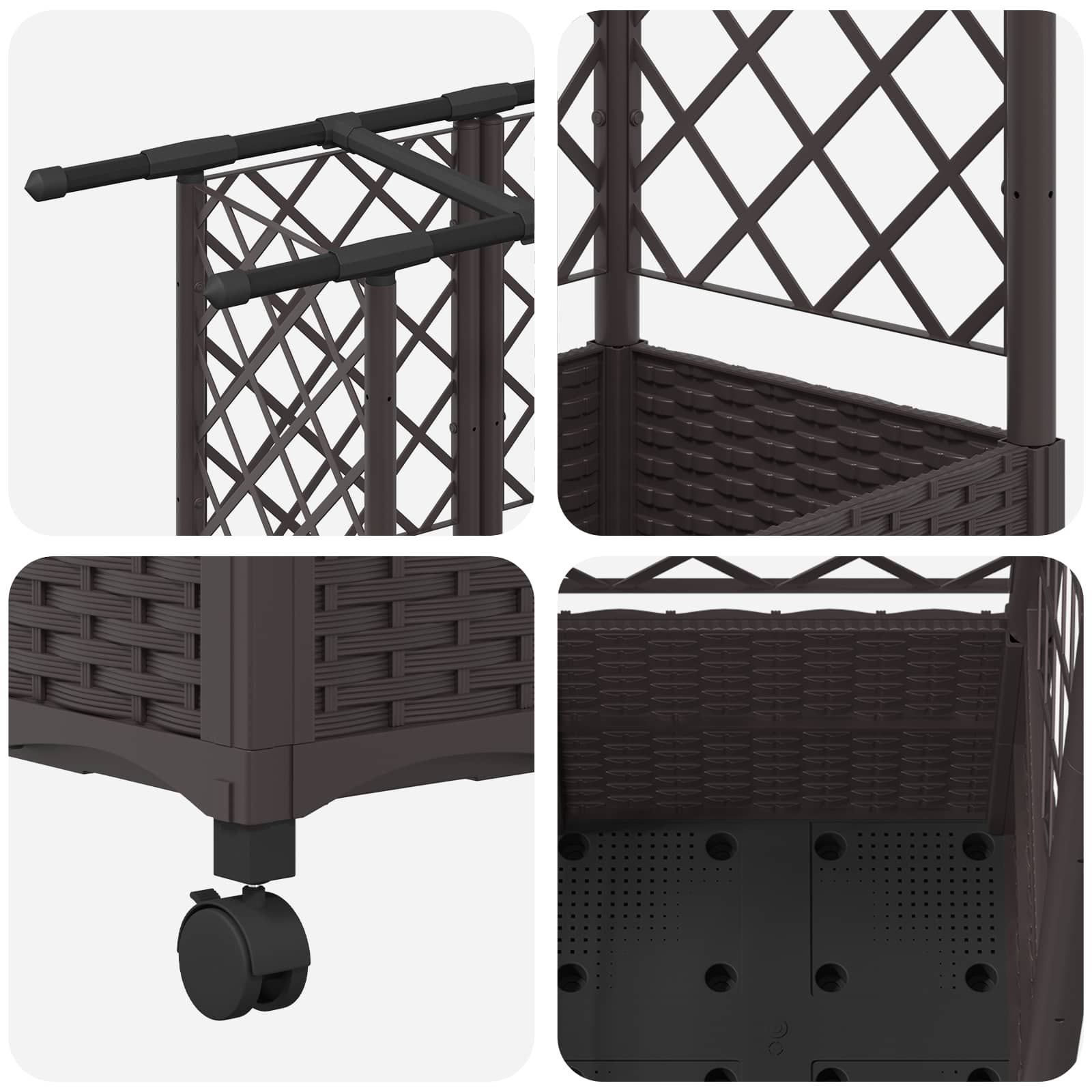 Verhoogd Bed met Trellis en Dak Bruin 163,5 x 40 x 142 cm PP