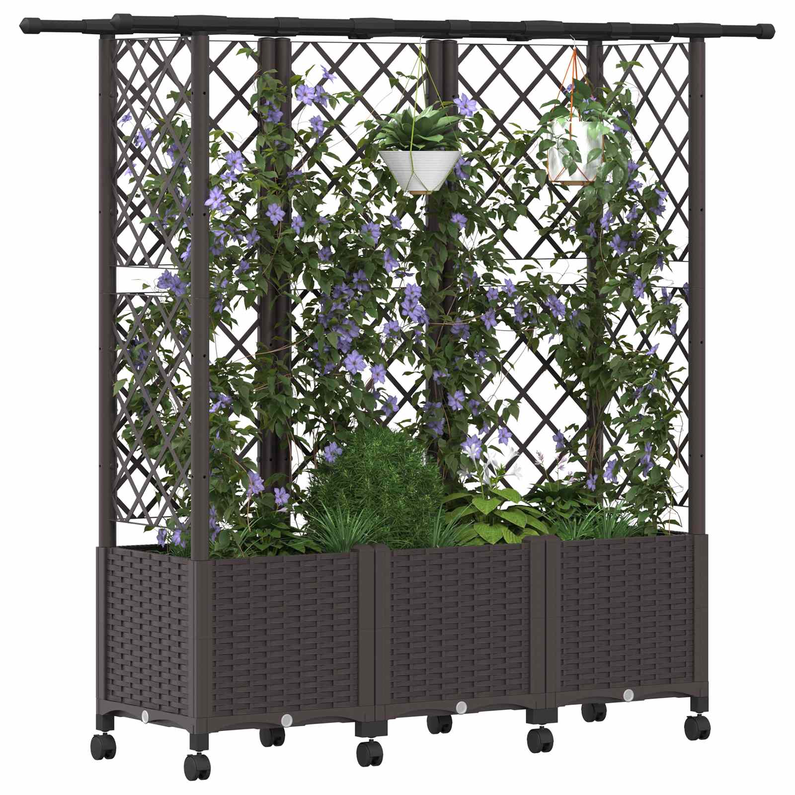 Verhoogd Bed met Trellis en Dak Bruin 163,5 x 40 x 142 cm PP