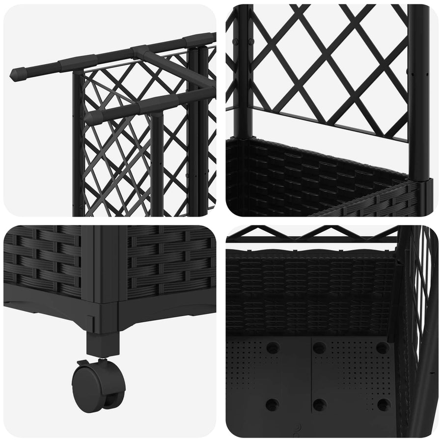 Verhoogd Bed met Trellis en Dak Zwart 163,5 x 40 x 142 cm PP