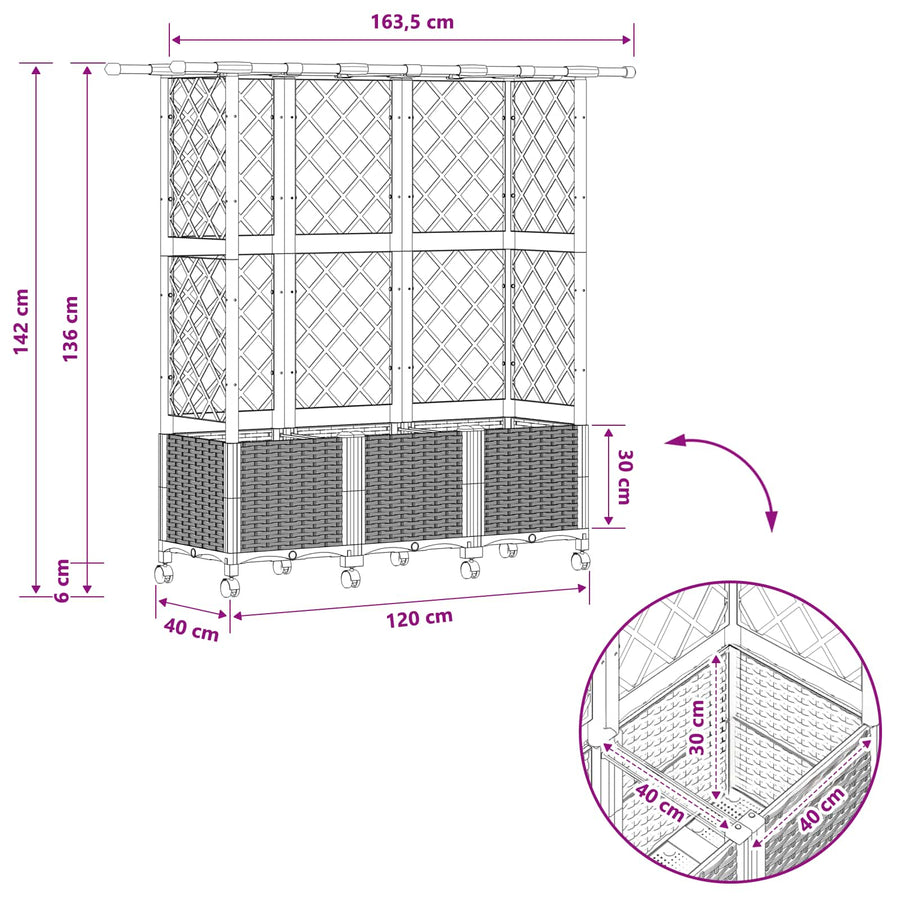 Verhoogd Bed met Trellis en Dak Zwart 163,5 x 40 x 142 cm PP