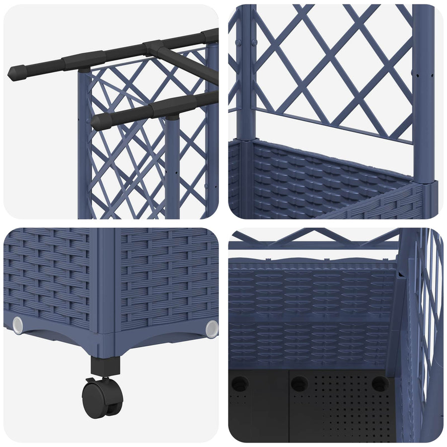 Verhoogd Bed met Trellis en Dak Grijs 163,5 x 40 x 142 cm PP