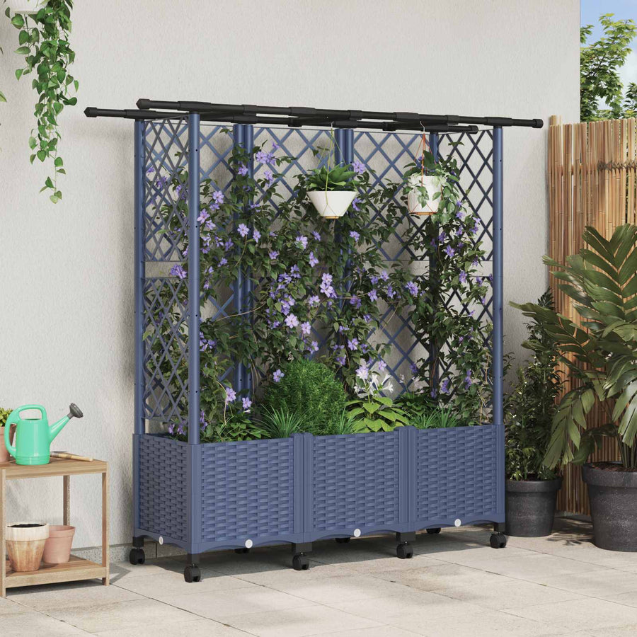 Verhoogd Bed met Trellis en Dak Grijs 163,5 x 40 x 142 cm PP